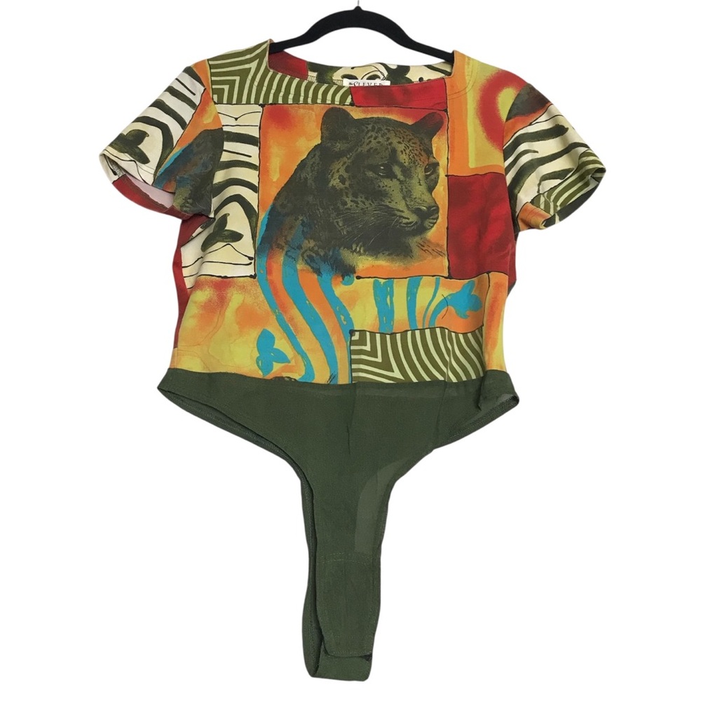 Vintage Silver Connection Colorful Animal Print Bodysuit Womens Size M Mobwife